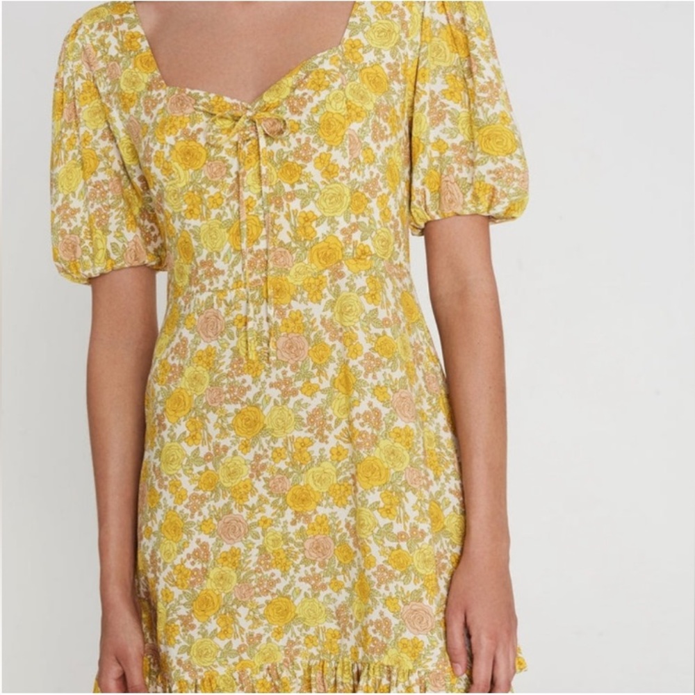 FAITHFULL THE BRAND Agathe Yellow Floral Mini Dress - Picture 1 of 12